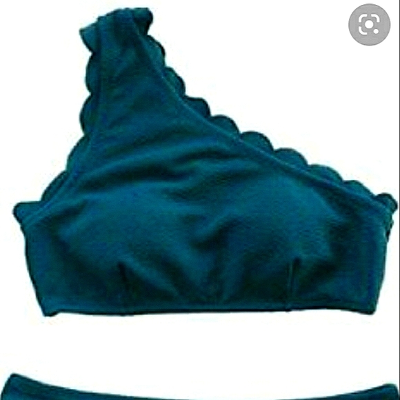 NWT CUPSHE Teal Scalloped Edge One Shoulder Bikini - Picture 4 of 16